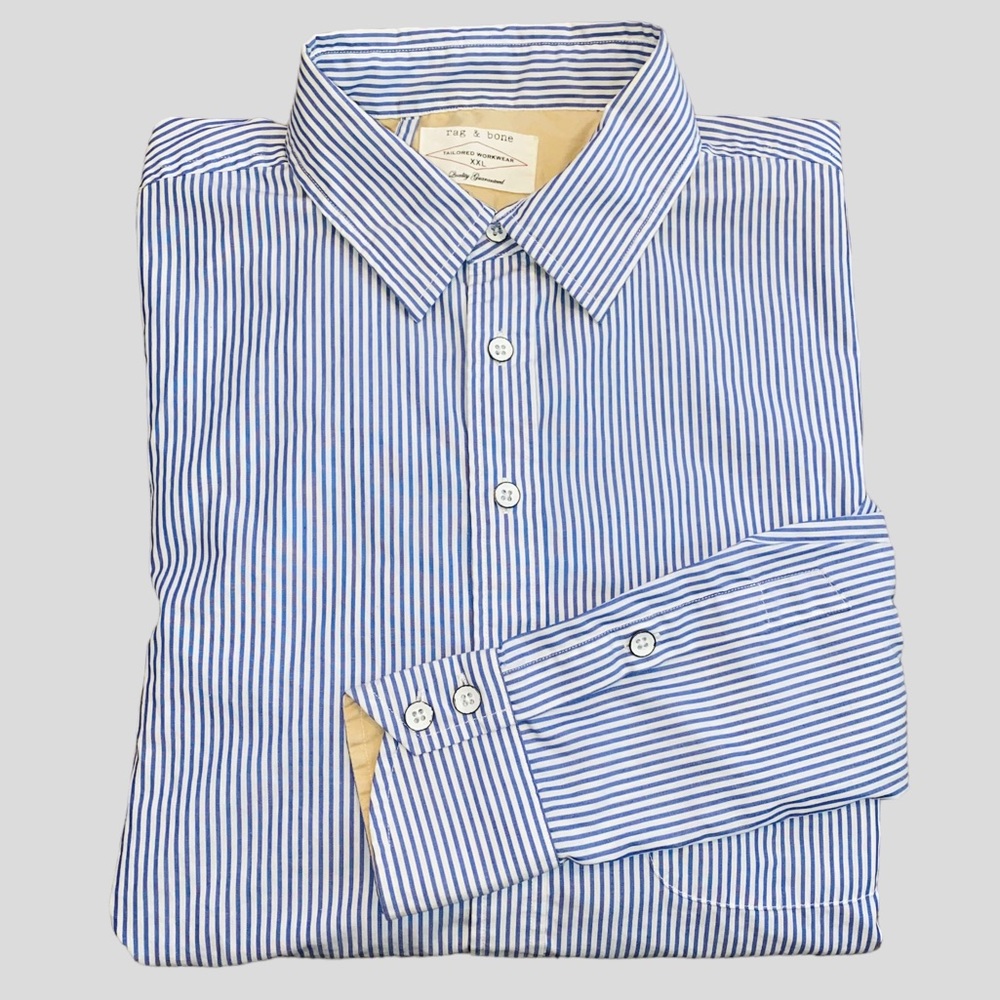 rag & bone Blue and White Fine-Stripe Button-Front Shirt